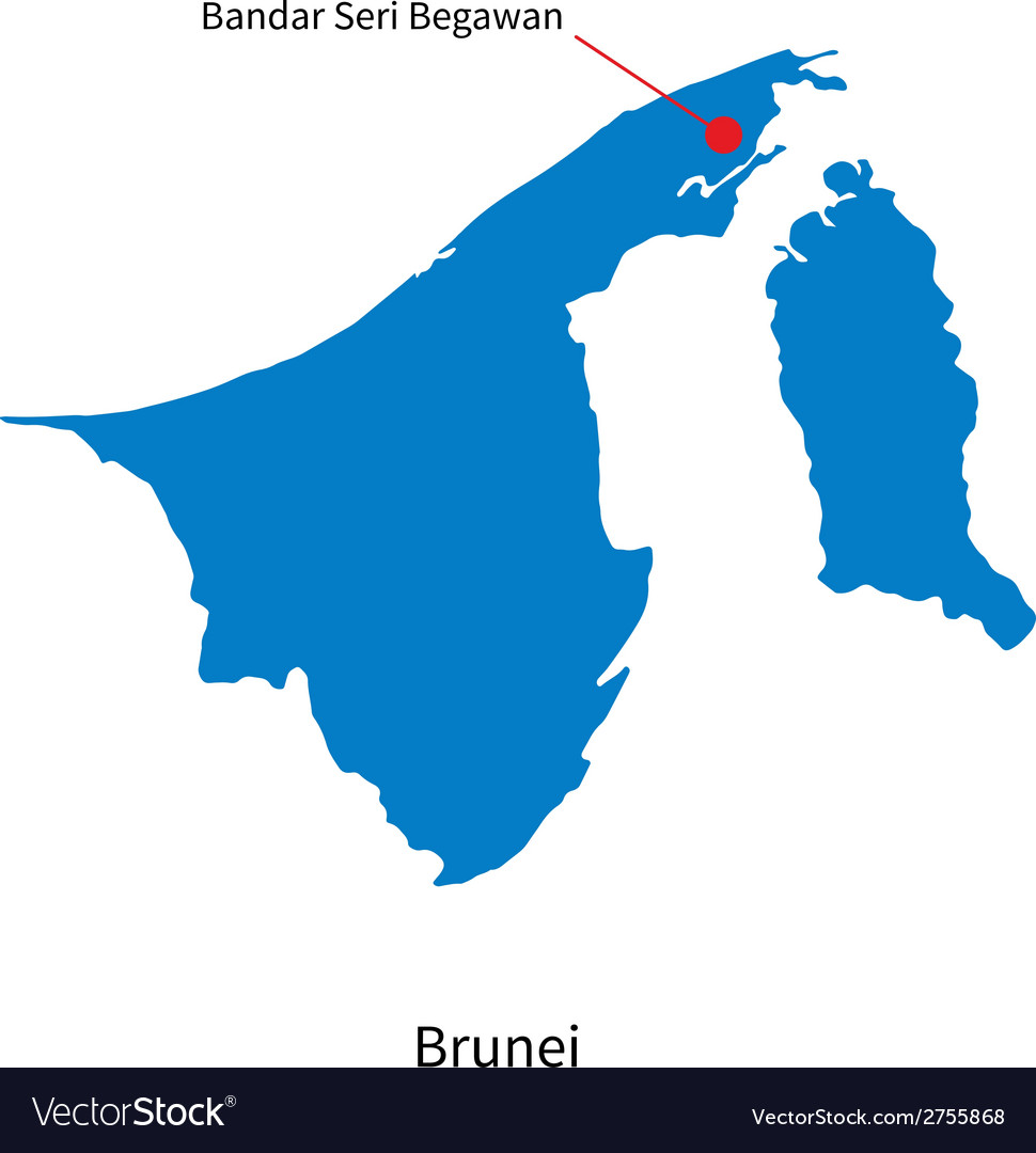 Detailed map of Brunei and capital city Bandar Vector Image