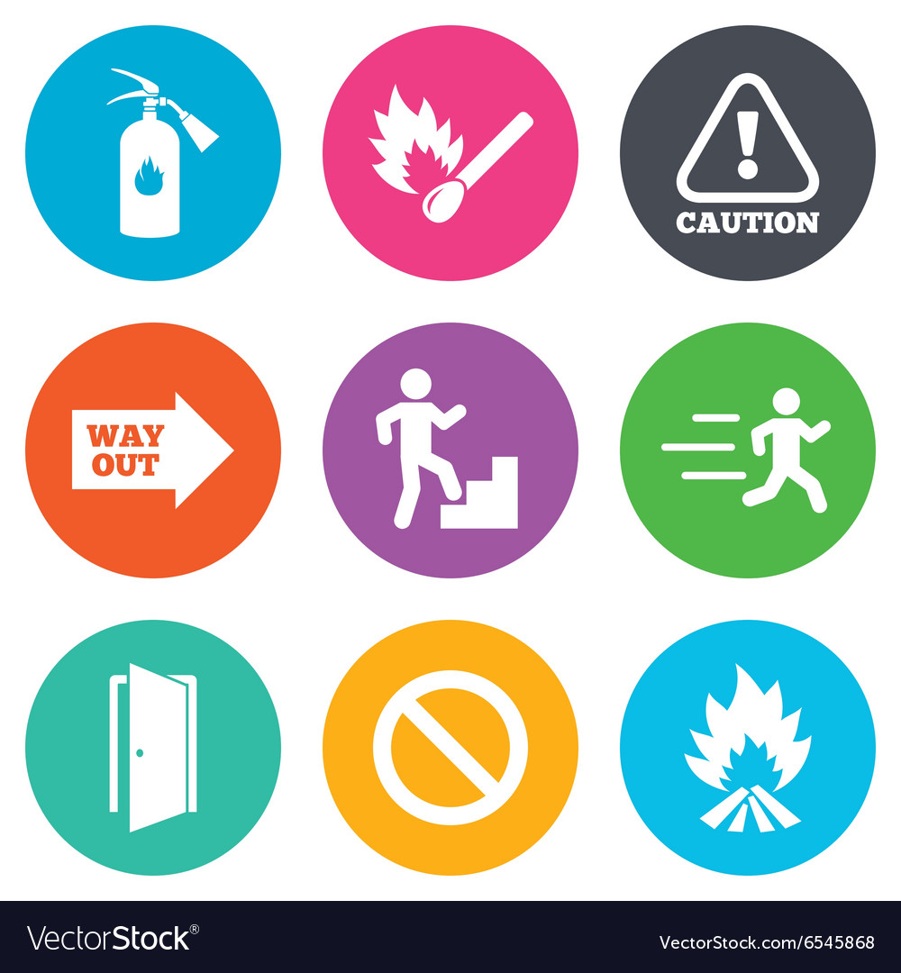 Fire safety emergency icons extinguisher sign