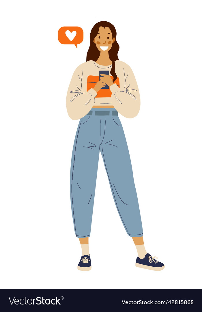 Modern young girl communicates on smartphone vector image Modern young girl communicates on smartphone