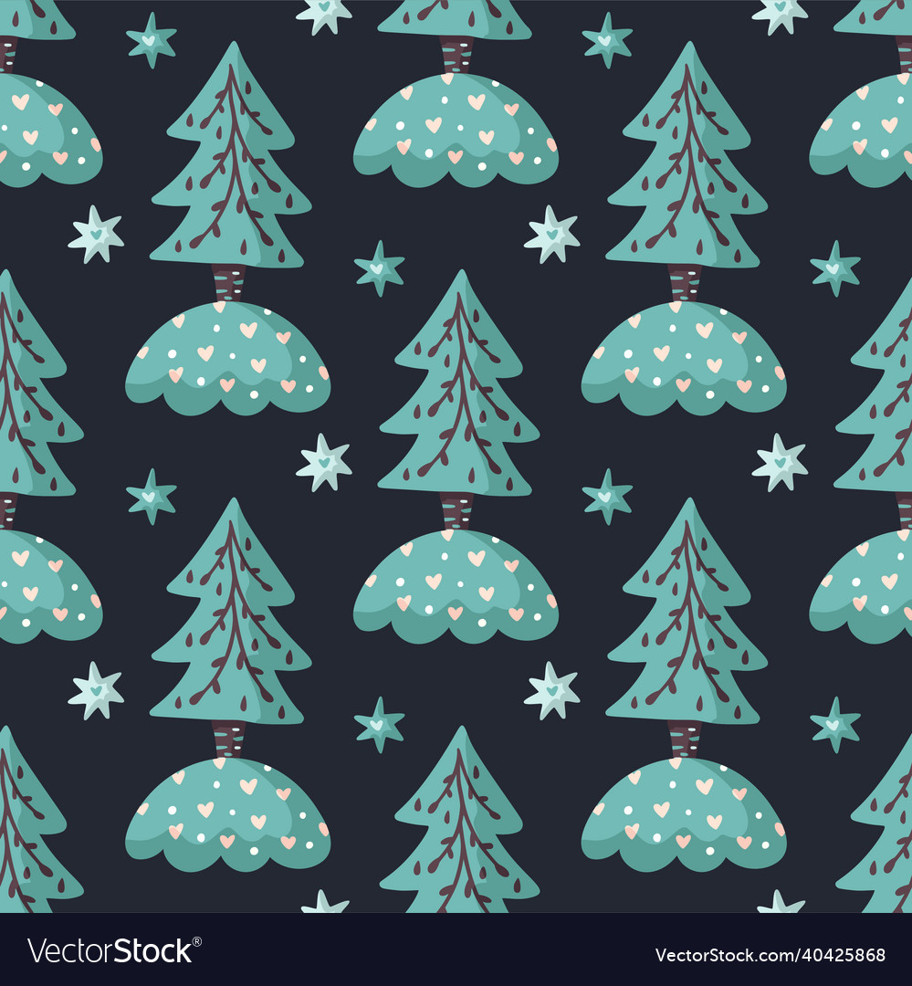 Pine cartoon tree forest seamless pattern vector image Pine cartoon tree forest seamless pattern