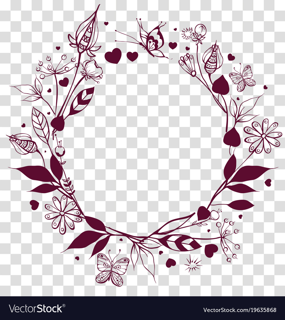 Round Frame Floral Ornament On Transparent Vector Image