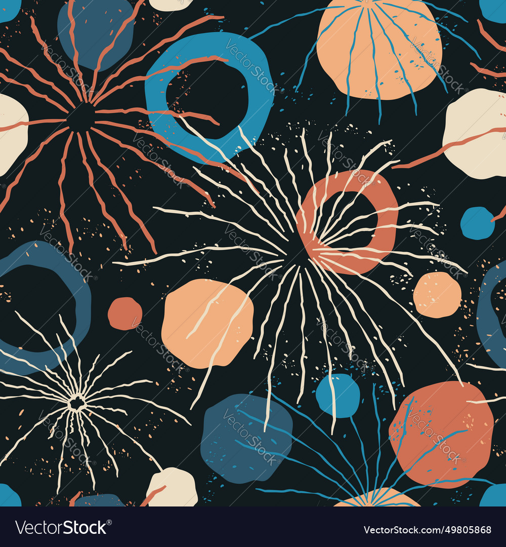 Seamless pattern with colorful fireworks