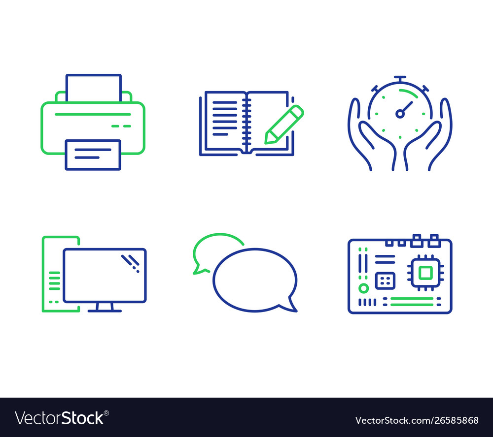 Timer printer and messenger icons set computer