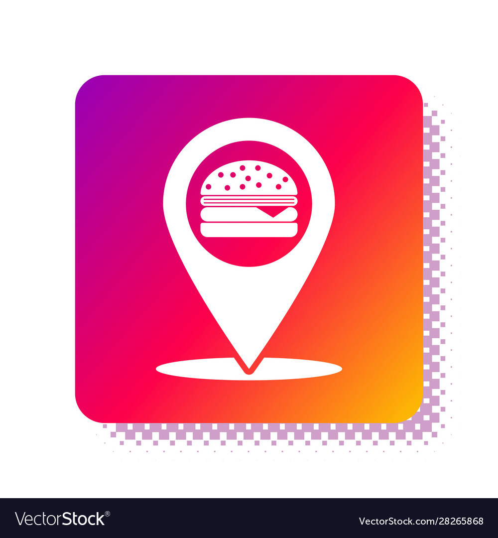 White map pointer with fast food burger icon