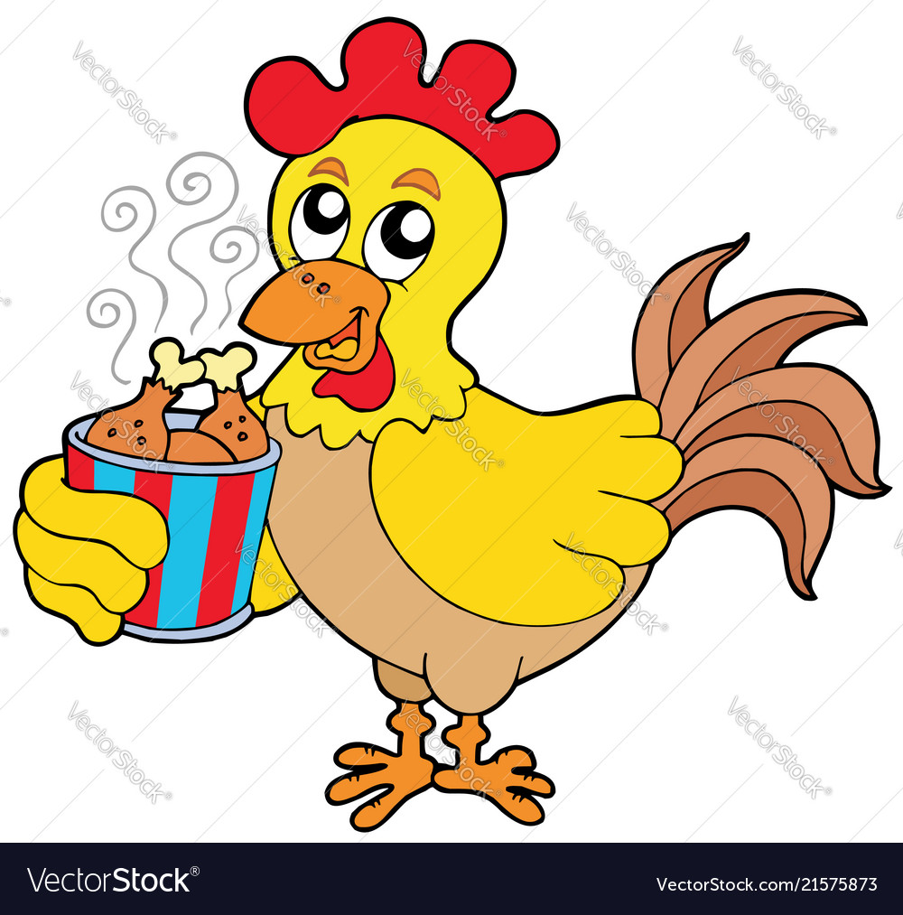 Cartoon chicken with meal box vector image Cartoon chicken with meal box