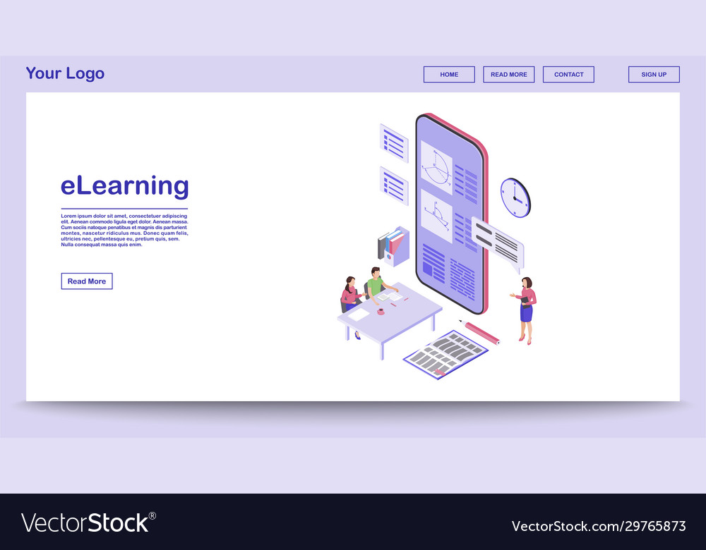 E learning webpage template with isometric vector image E learning webpage template with isometric