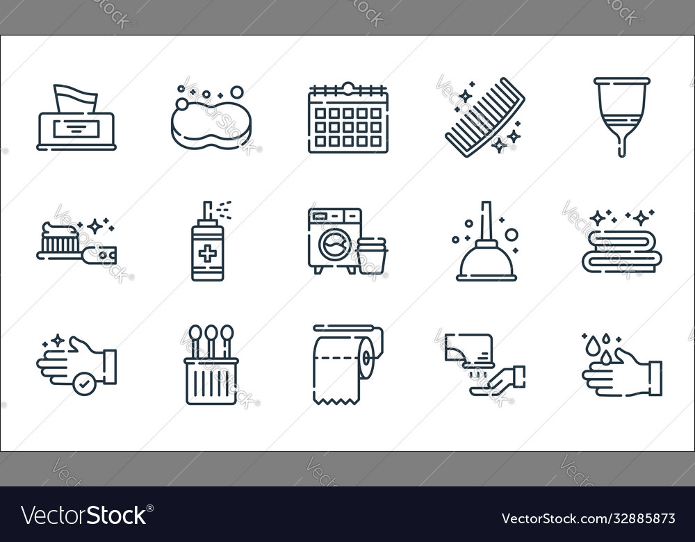 Hygiene routine line icons linear set quality vector image Hygiene routine line icons linear set quality