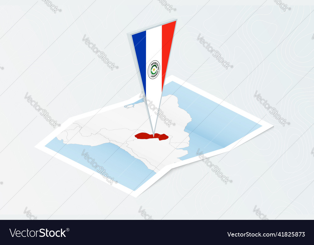 Isometric paper map of paraguay with triangular