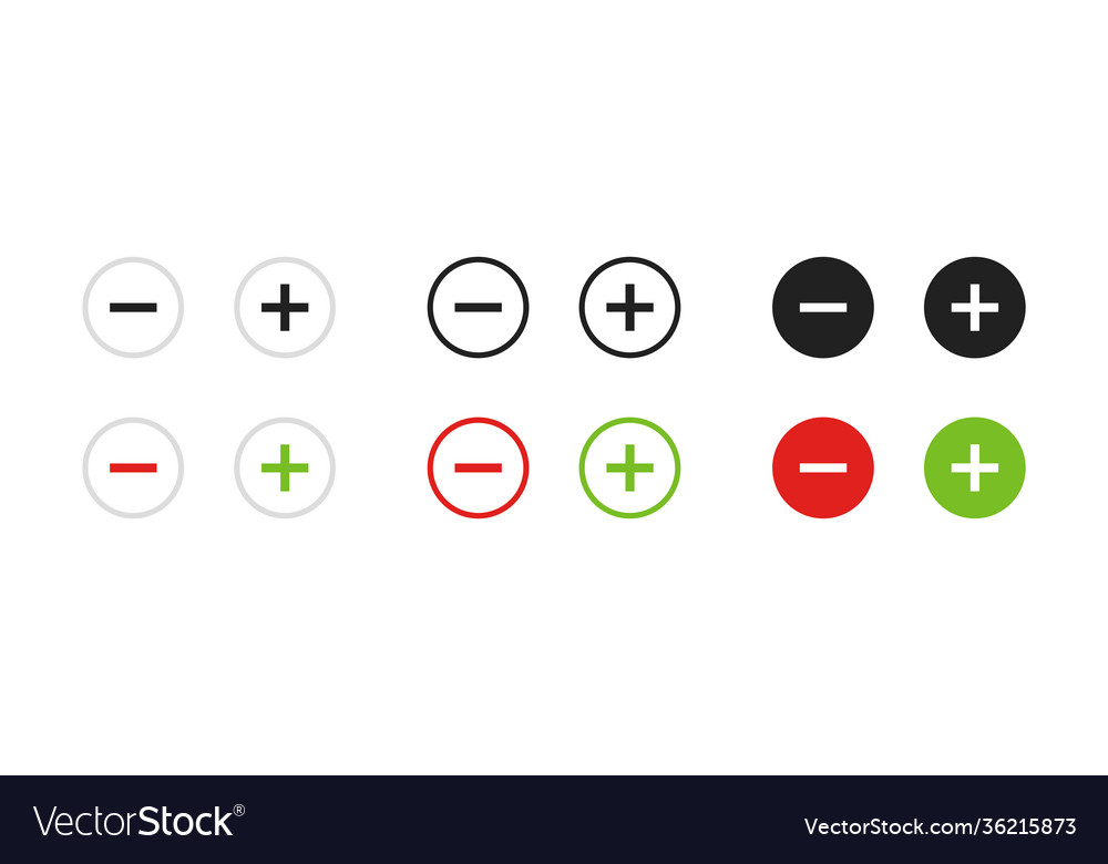 Plus and minus flat button set icon for web