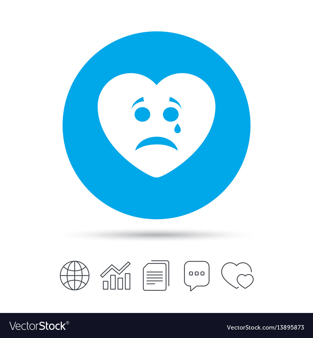 Sad heart face with tear icon crying symbol