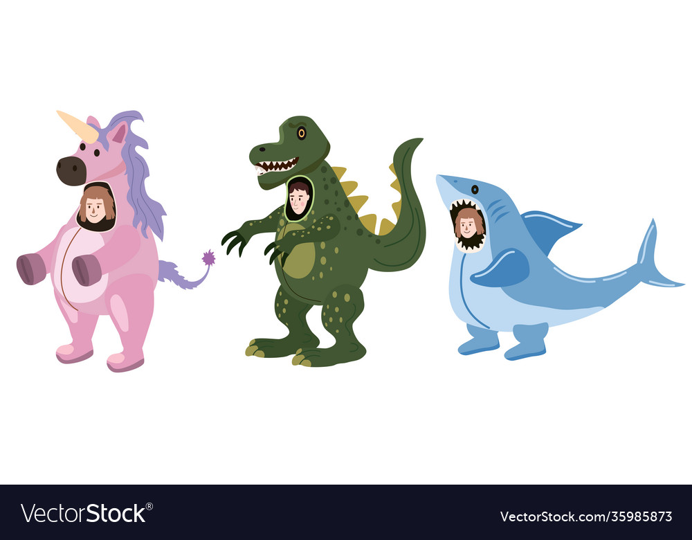 Set actors in animal unicorn dinosaur shark Vector Image