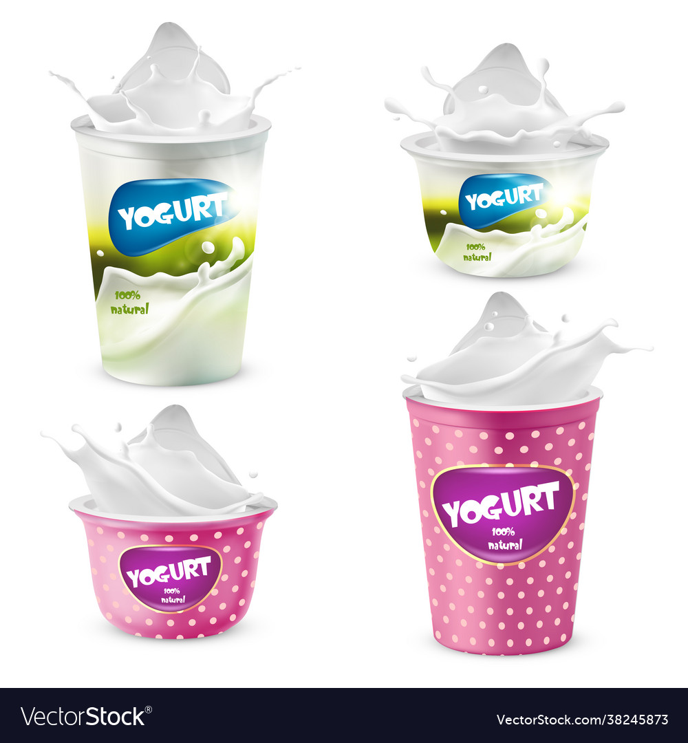 Set yogurt plastic pots with splashes