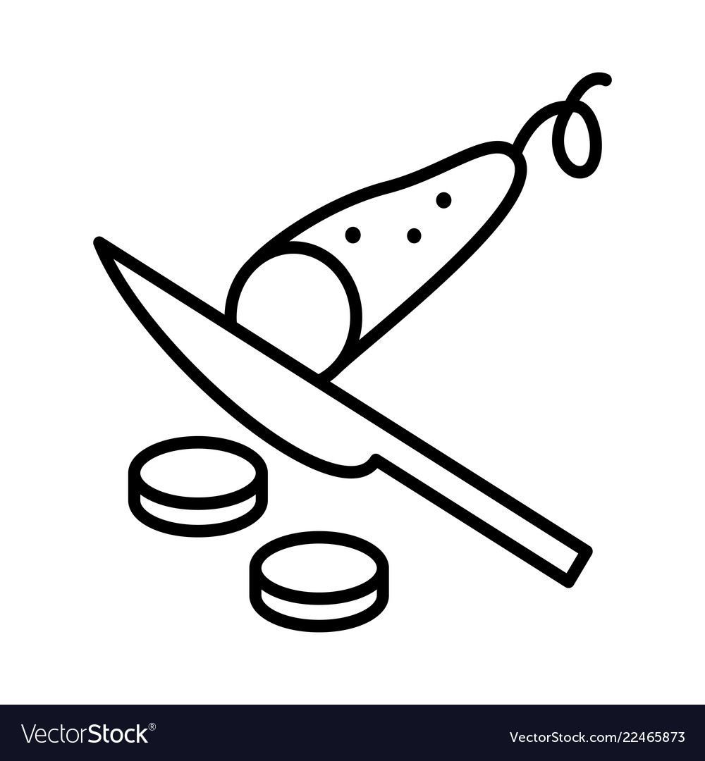 Slicing cucumber by knife line art style