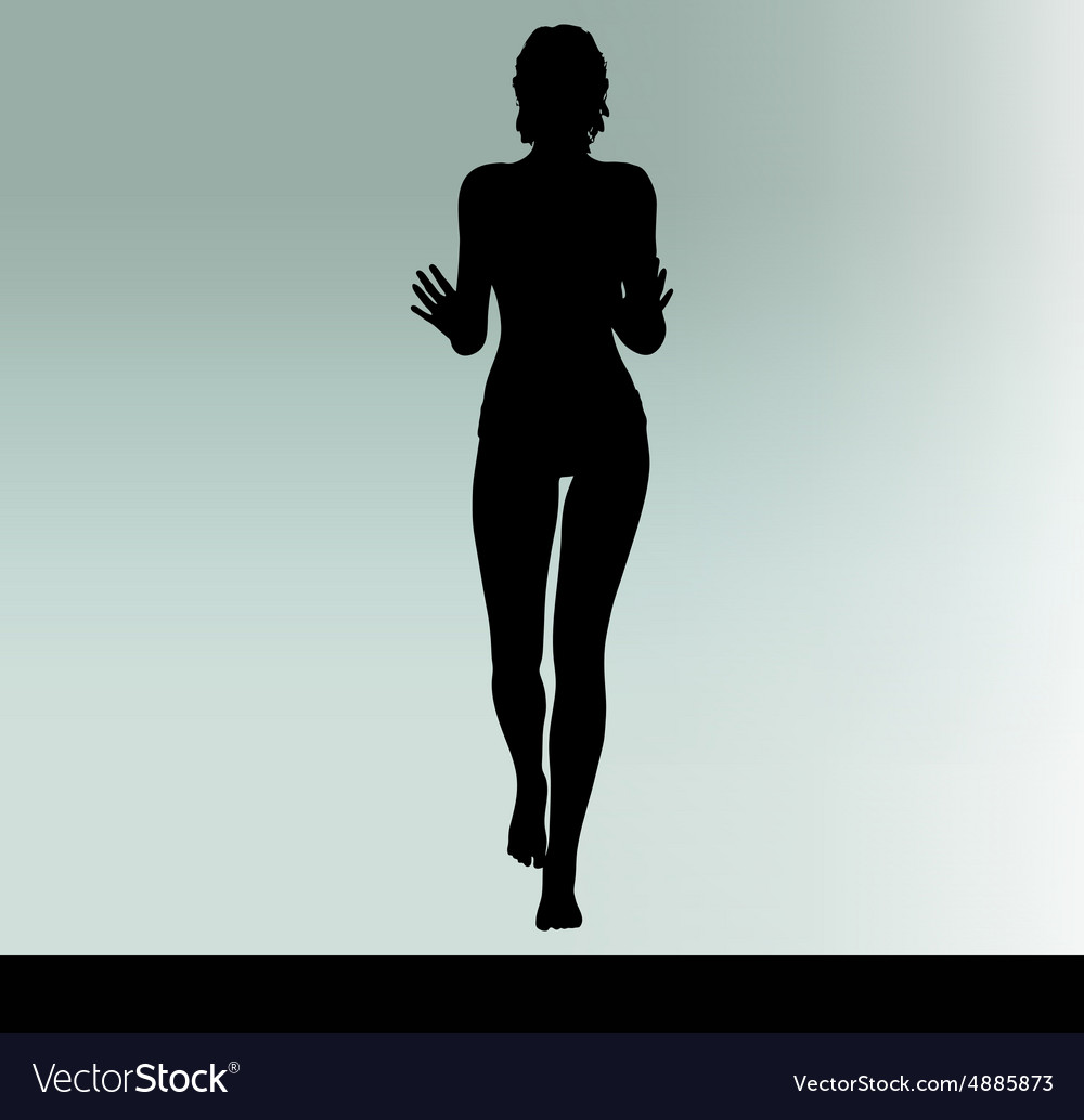 Woman silhouette with hand gesture push or stop