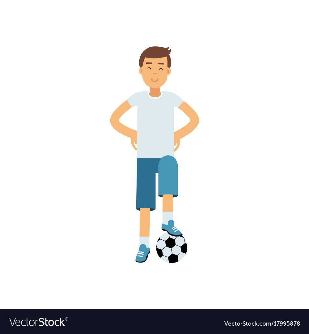 Active teen boy palying a soccer ball doing