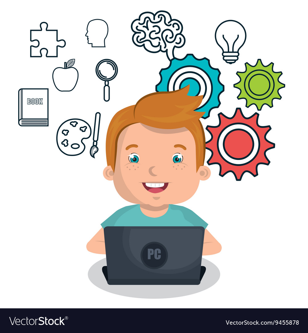 Boy studying online isolated icon design