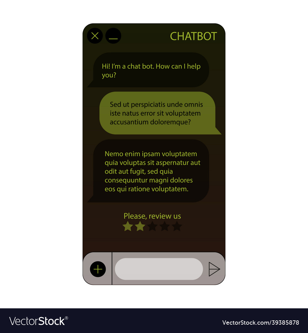 Chat bot window dark mode vector image Chat bot window dark mode