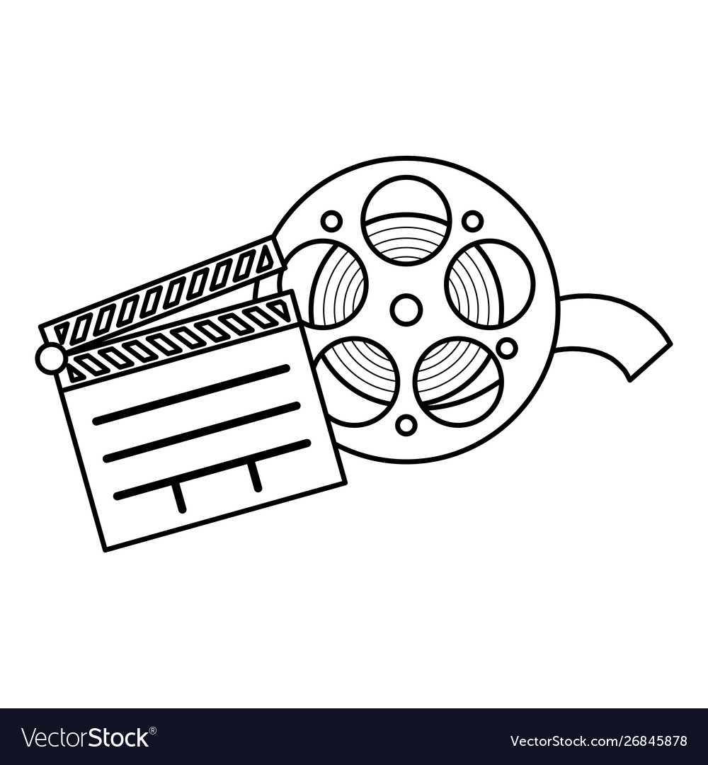 Clapboard cinema with tape reel isolated icon