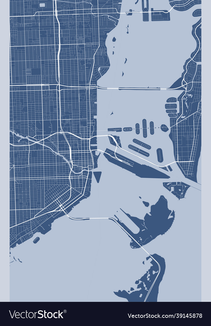 Detailed map of miami city linear print Royalty Free Vector