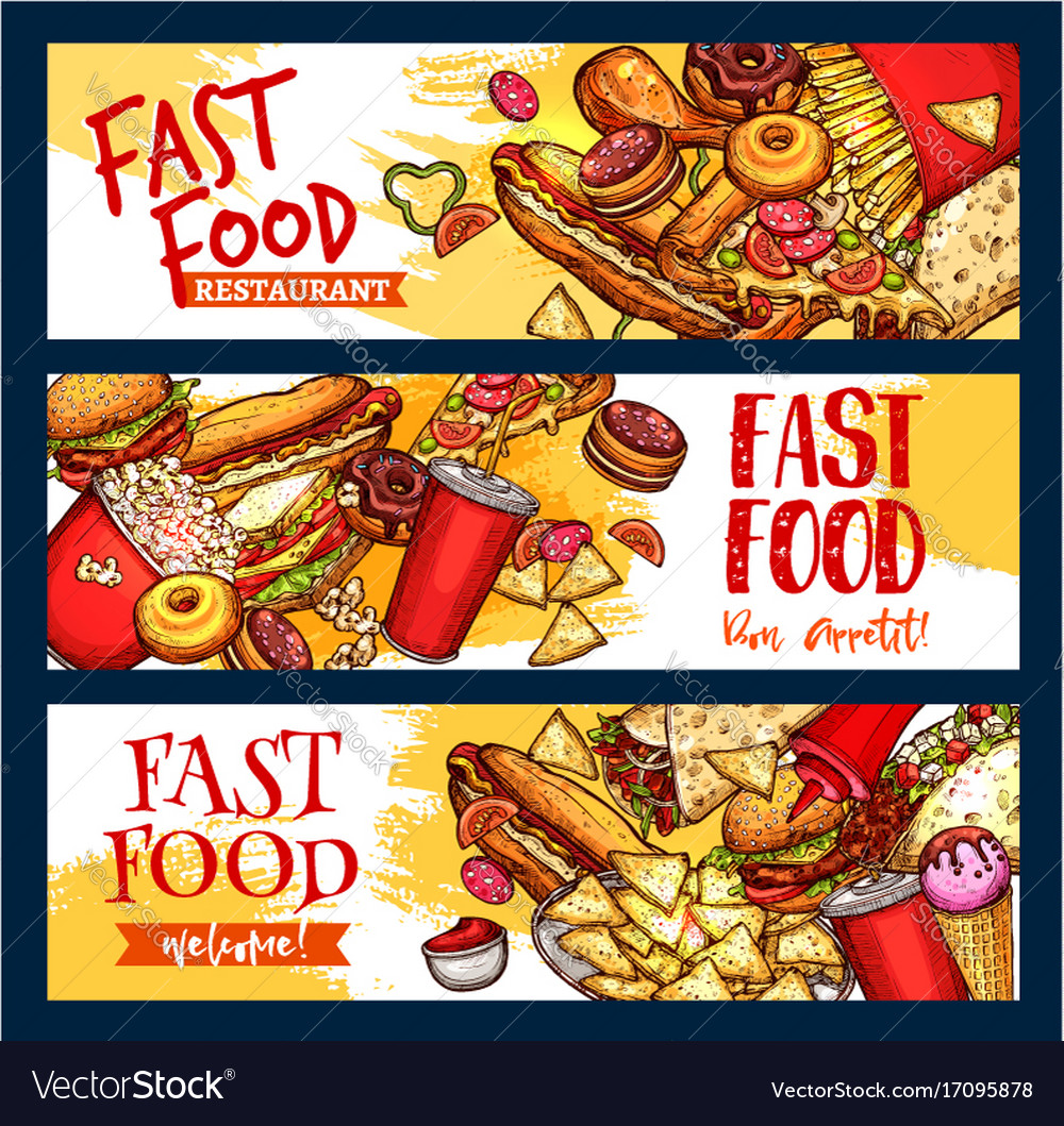 Fast food restaurant menu banners Royalty Free Vector Image