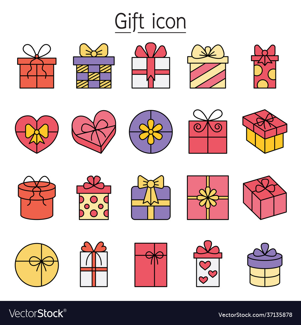 Gift present boxes icon set filled outline style Vector Image