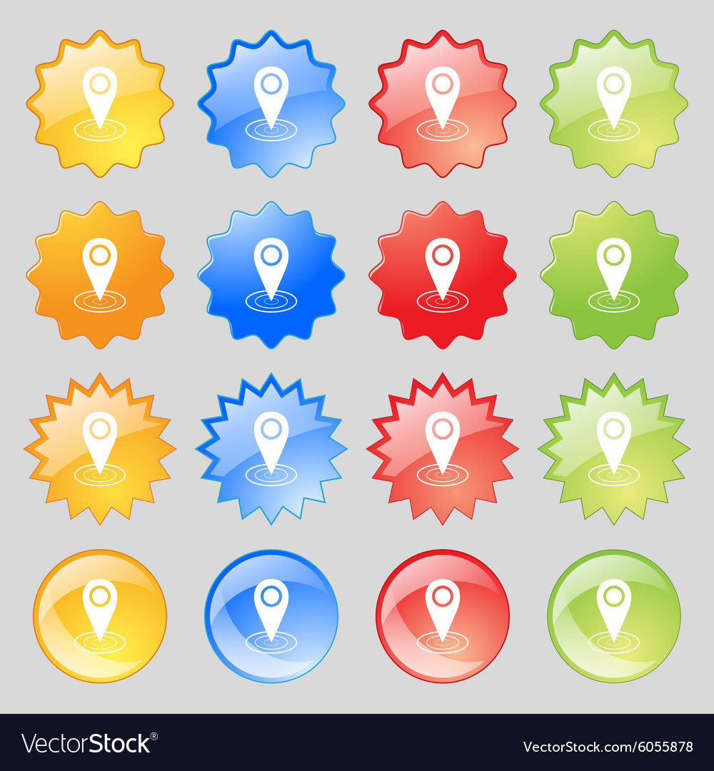 Map pointer icon sign big set of 16 colorful