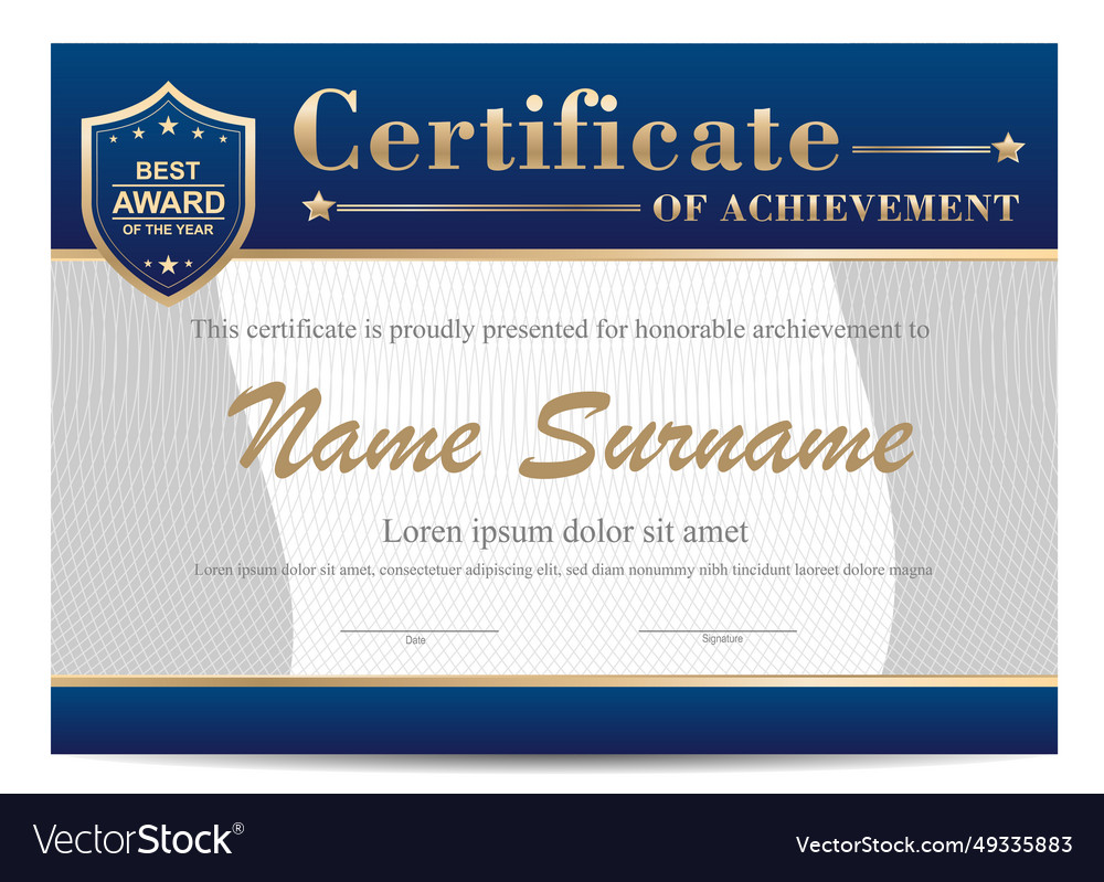 Blue and gold certificate template Royalty Free Vector Image