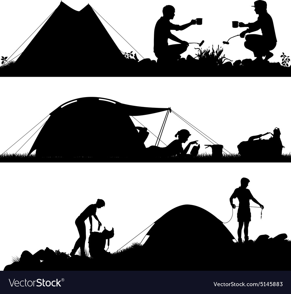 Camping foreground silhouettes Royalty Free Vector Image