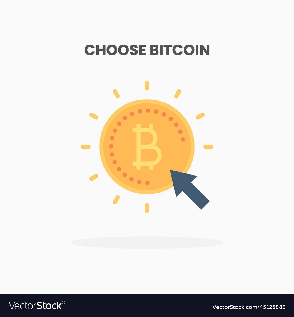 Click bitcoin with coin and arrow icon flat