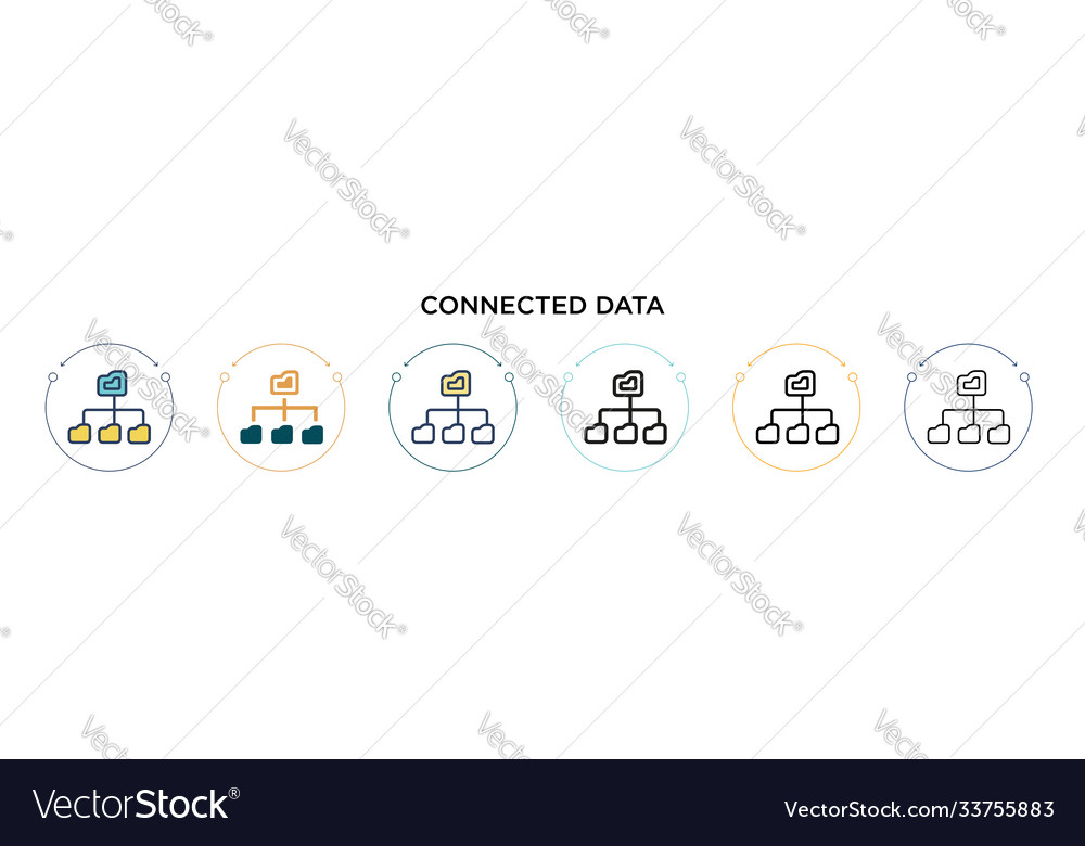 Connected data icon in filled thin line outline