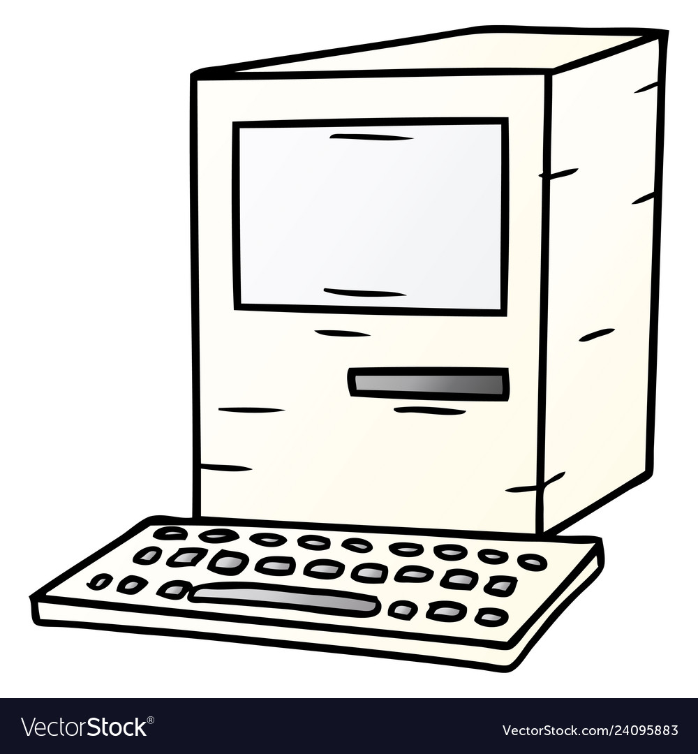 Gradient cartoon doodle of a computer and keyboard