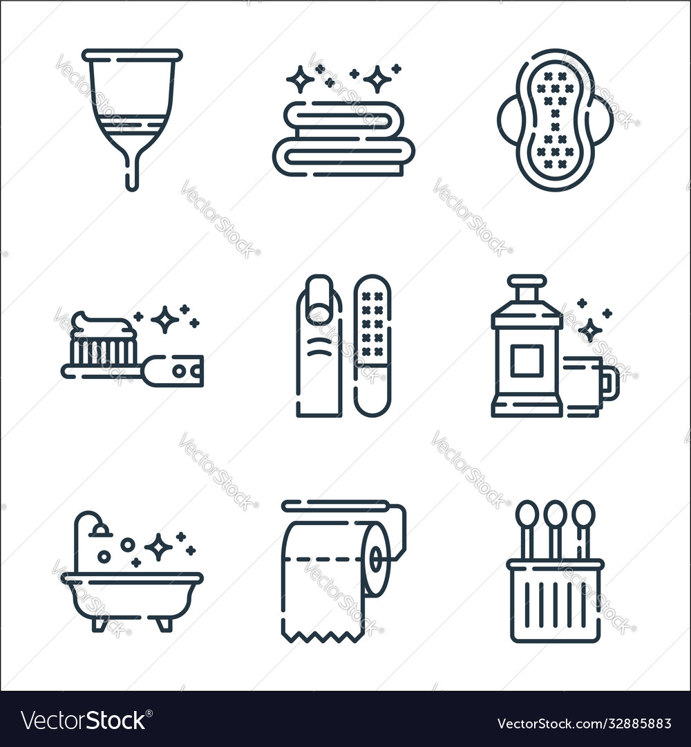 Hygiene routine line icons linear set quality vector image Hygiene routine line icons linear set quality