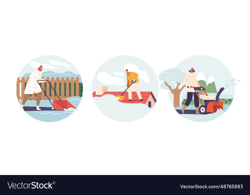 Isolated round icons with characters clearing