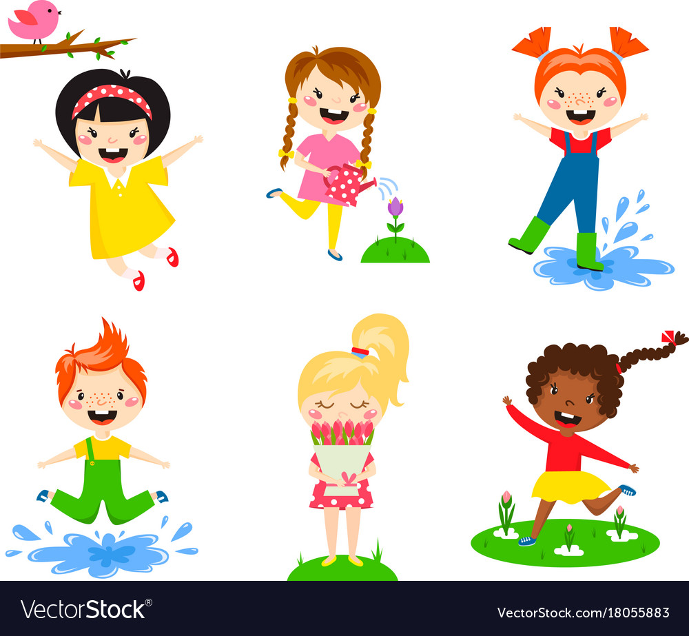 Kids play enjoy spring arrival warm summer little Vector Image