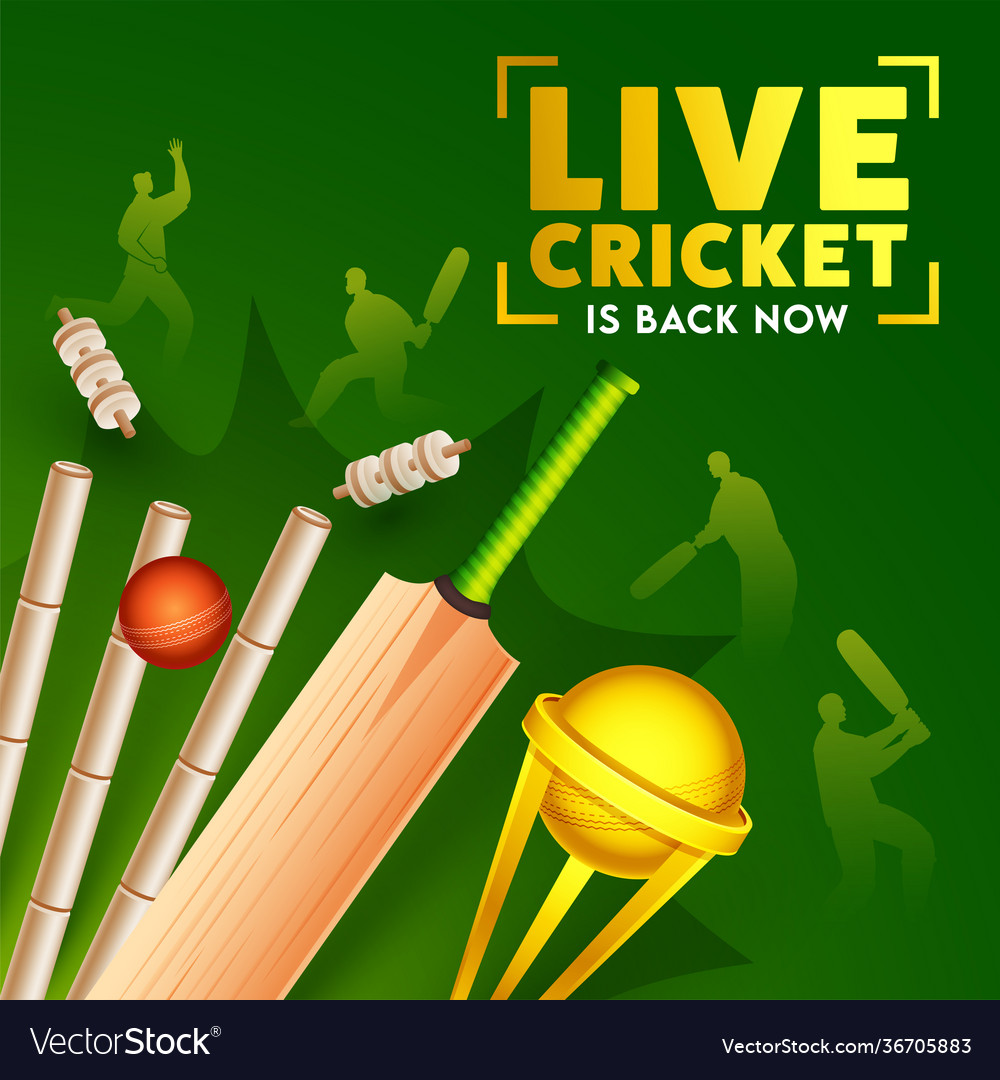 Live cricket is back now poster design Royalty Free Vector