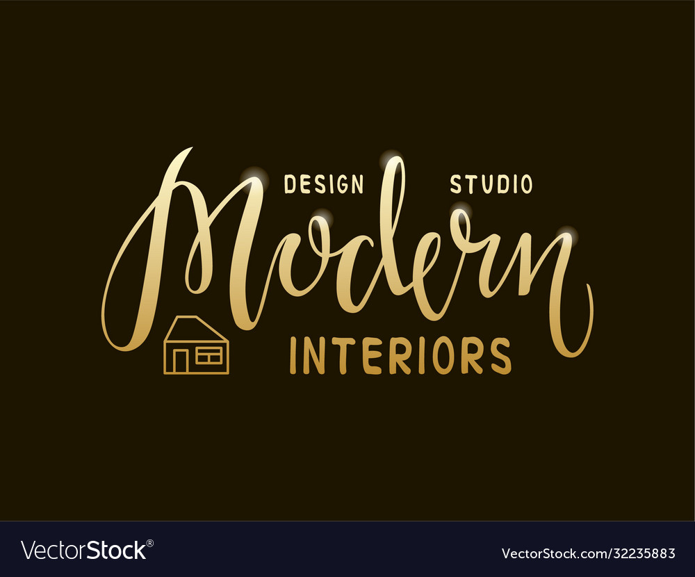Modern interiors design studio lettering 1 vector image Modern interiors design studio lettering 1