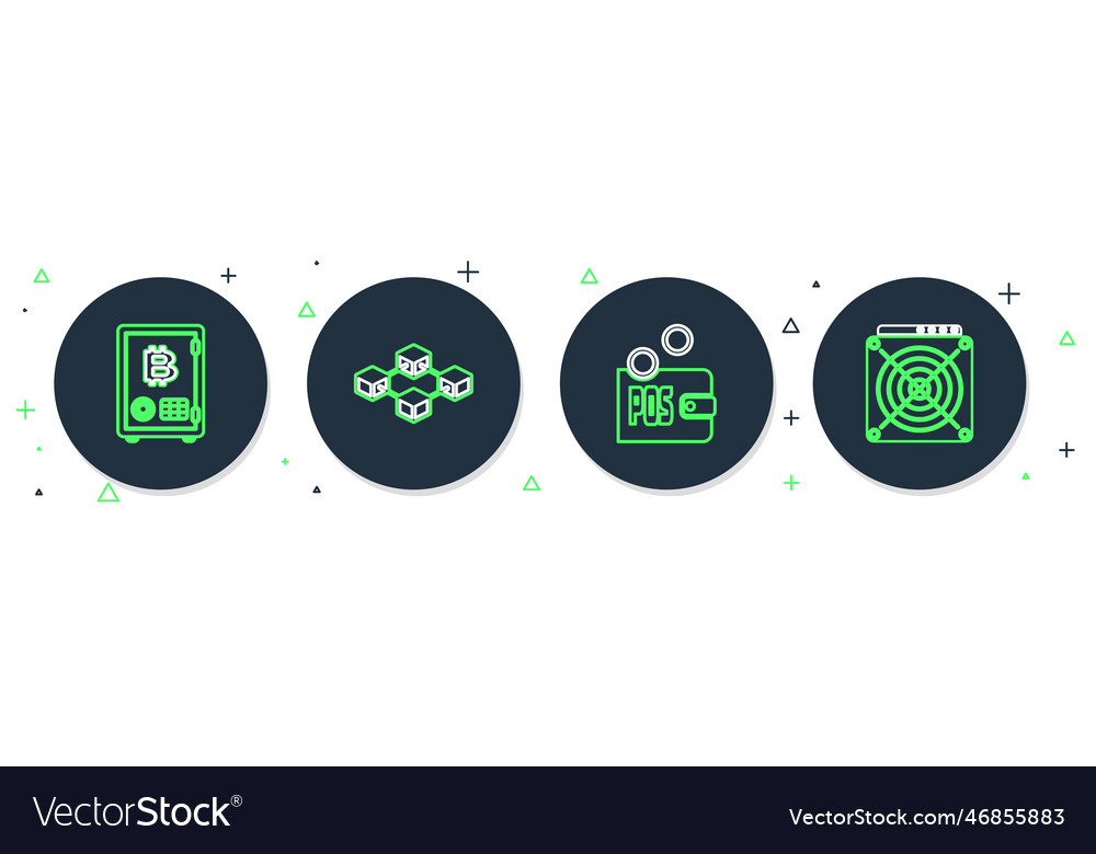 Set line blockchain technology proof of stake Vector Image Set line blockchain technology proof of stake