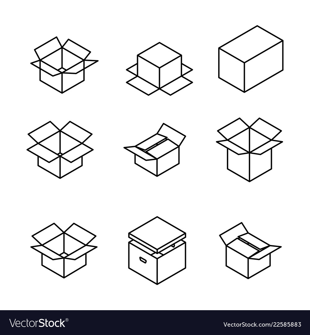 Set of cardboard boxes from thin lines vector image Set of cardboard boxes from thin lines