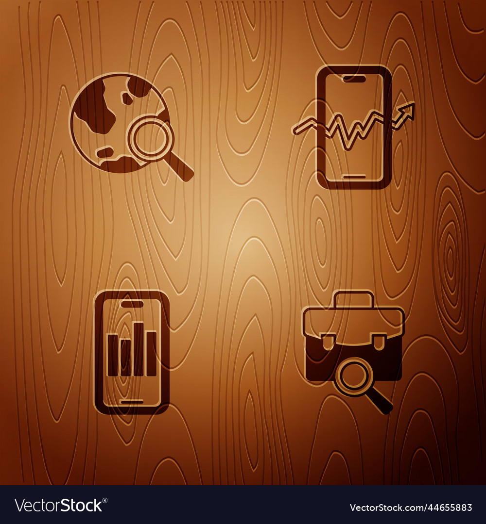 Set work search globe mobile with graph vector image Set work search globe mobile with graph