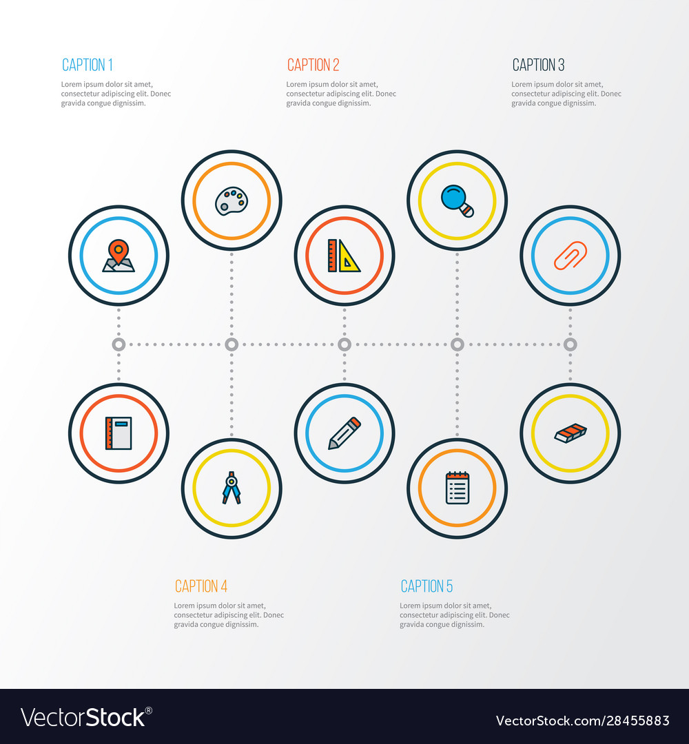 Tool icons colored line set with notebook to do vector image Tool icons colored line set with notebook to do