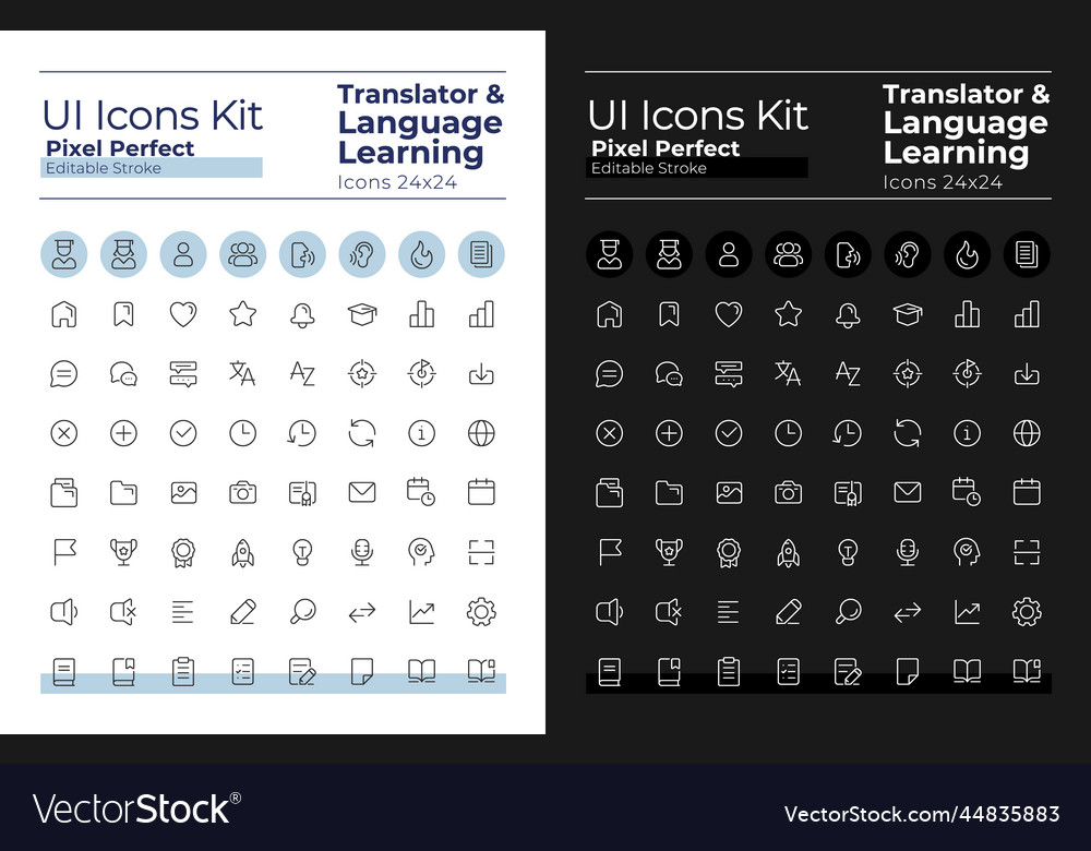 Translator pixel perfect linear ui icons set vector image Translator pixel perfect linear ui icons set