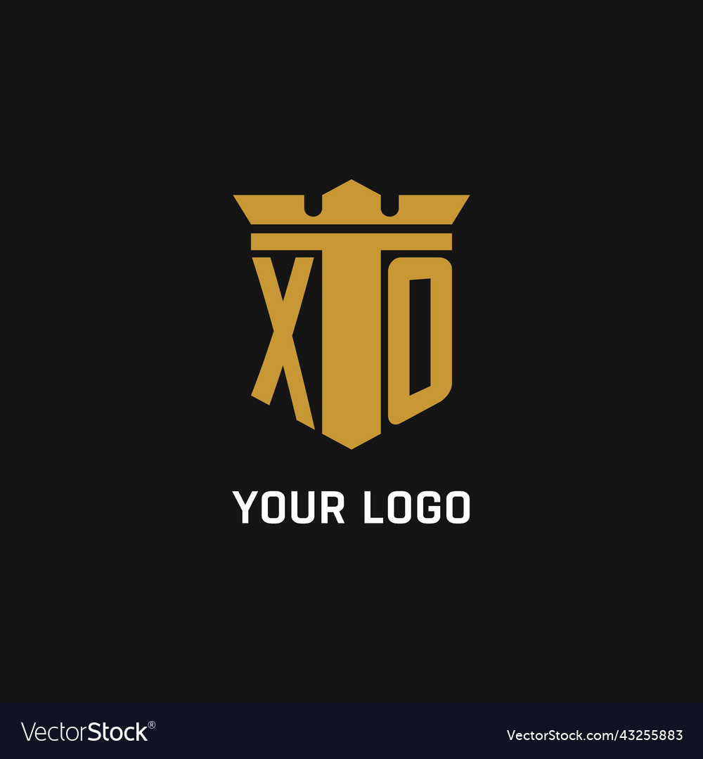 Xo initial logo with shield and crown style