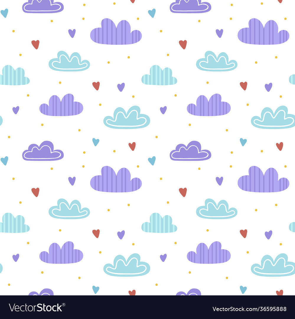 Seamless pattern with clouds and hearts vector image Seamless pattern with clouds and hearts