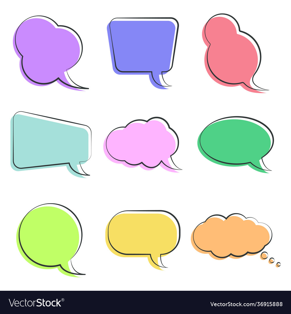 Set colorful speech bubbles in different shapes vector image Set colorful speech bubbles in different shapes