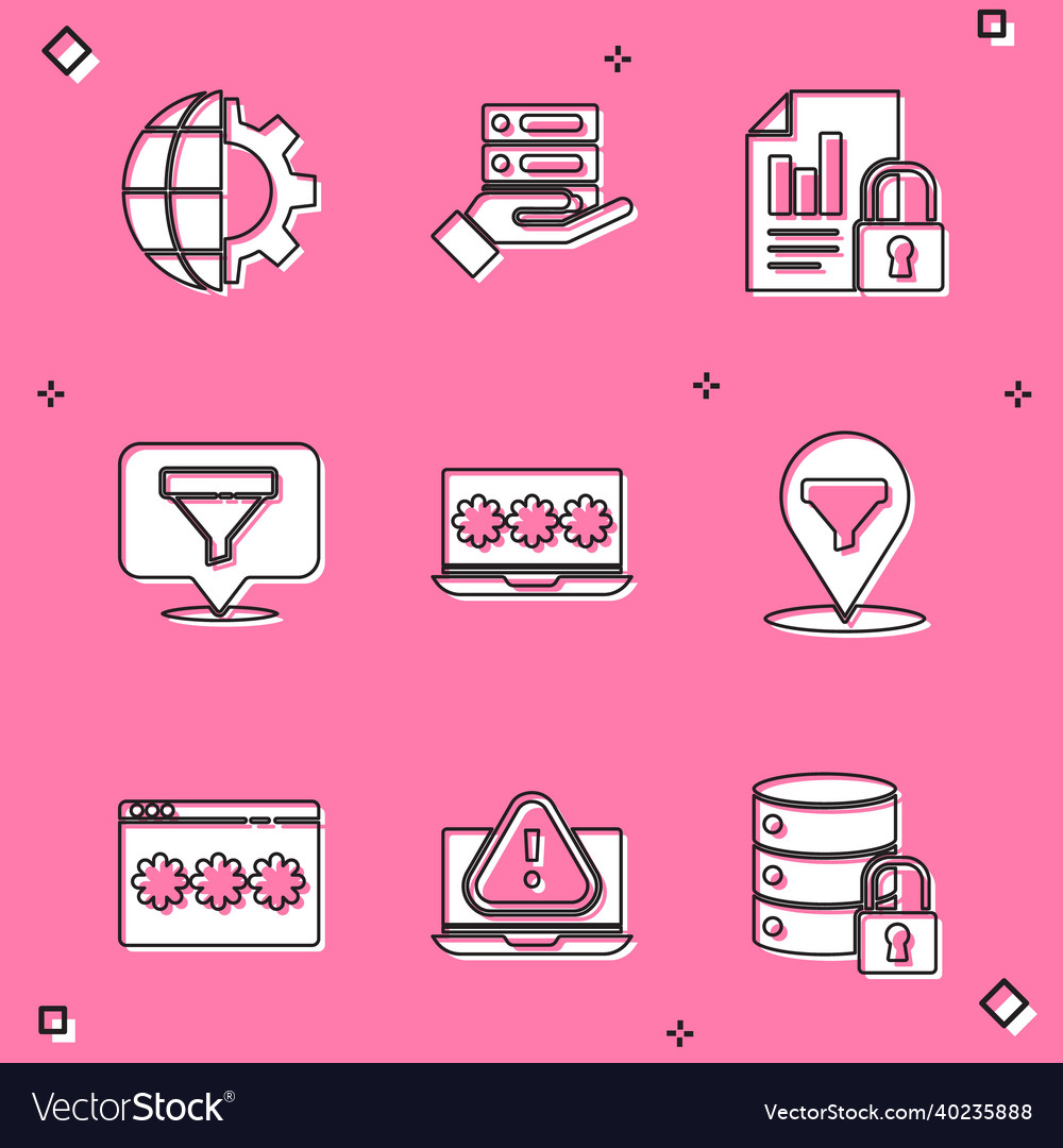 Set globe of the earth and gear server data web vector image Set globe of the earth and gear server data web
