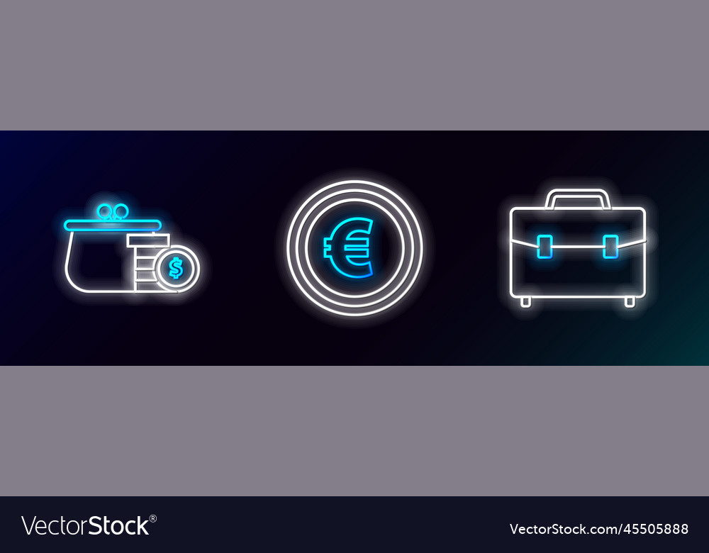 Set line briefcase wallet with coins and coin vector image Set line briefcase wallet with coins and coin