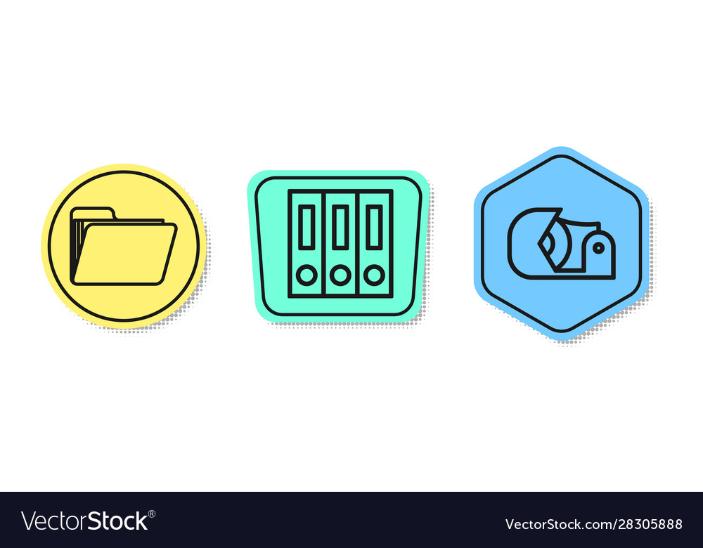 Set line document folder office folders vector image Set line document folder office folders