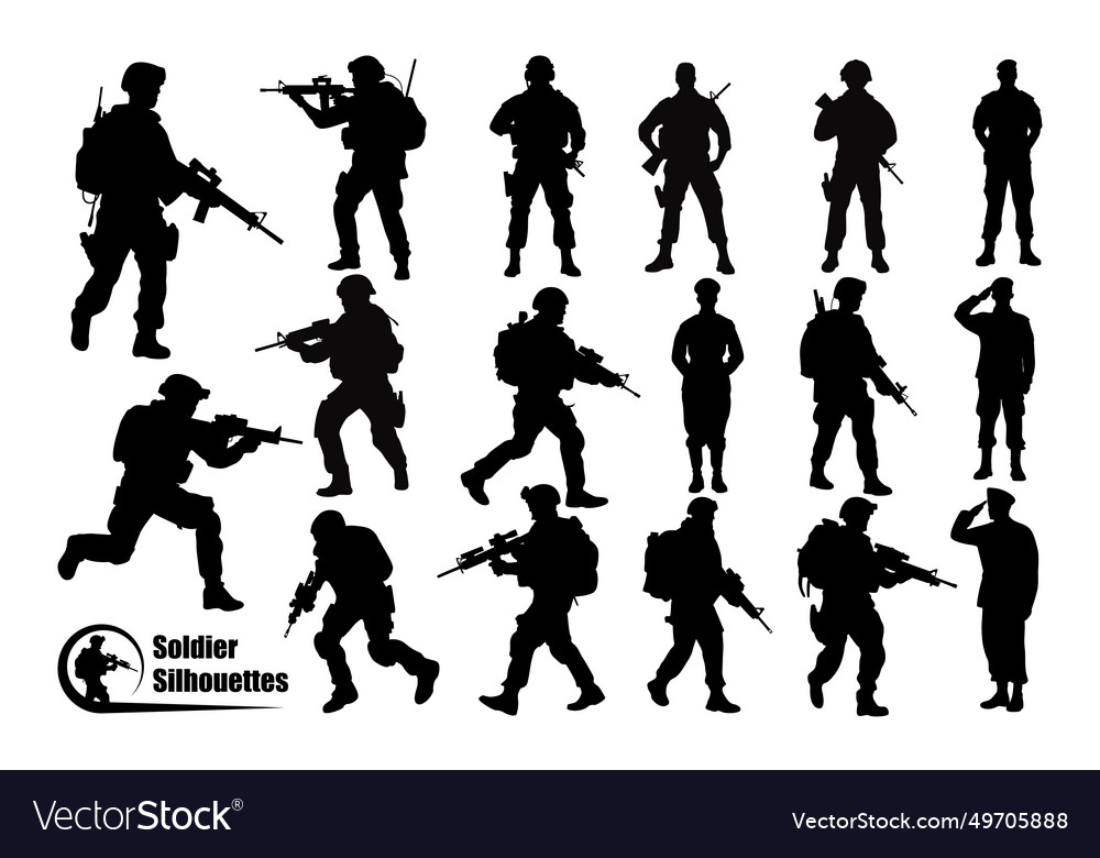 Soldier or army with gun silhouettes Royalty Free Vector