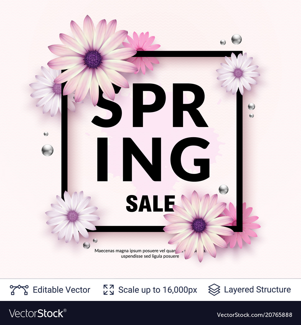 Spring season flowers and sale text