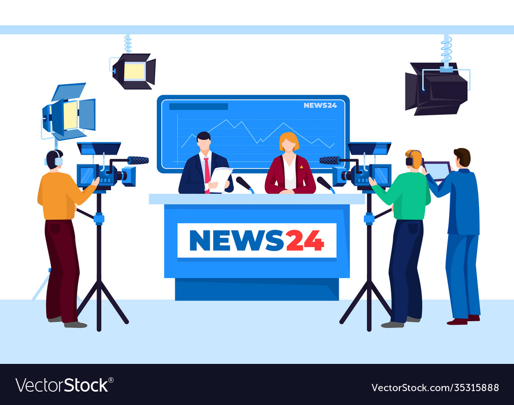 Tv news studio with television person